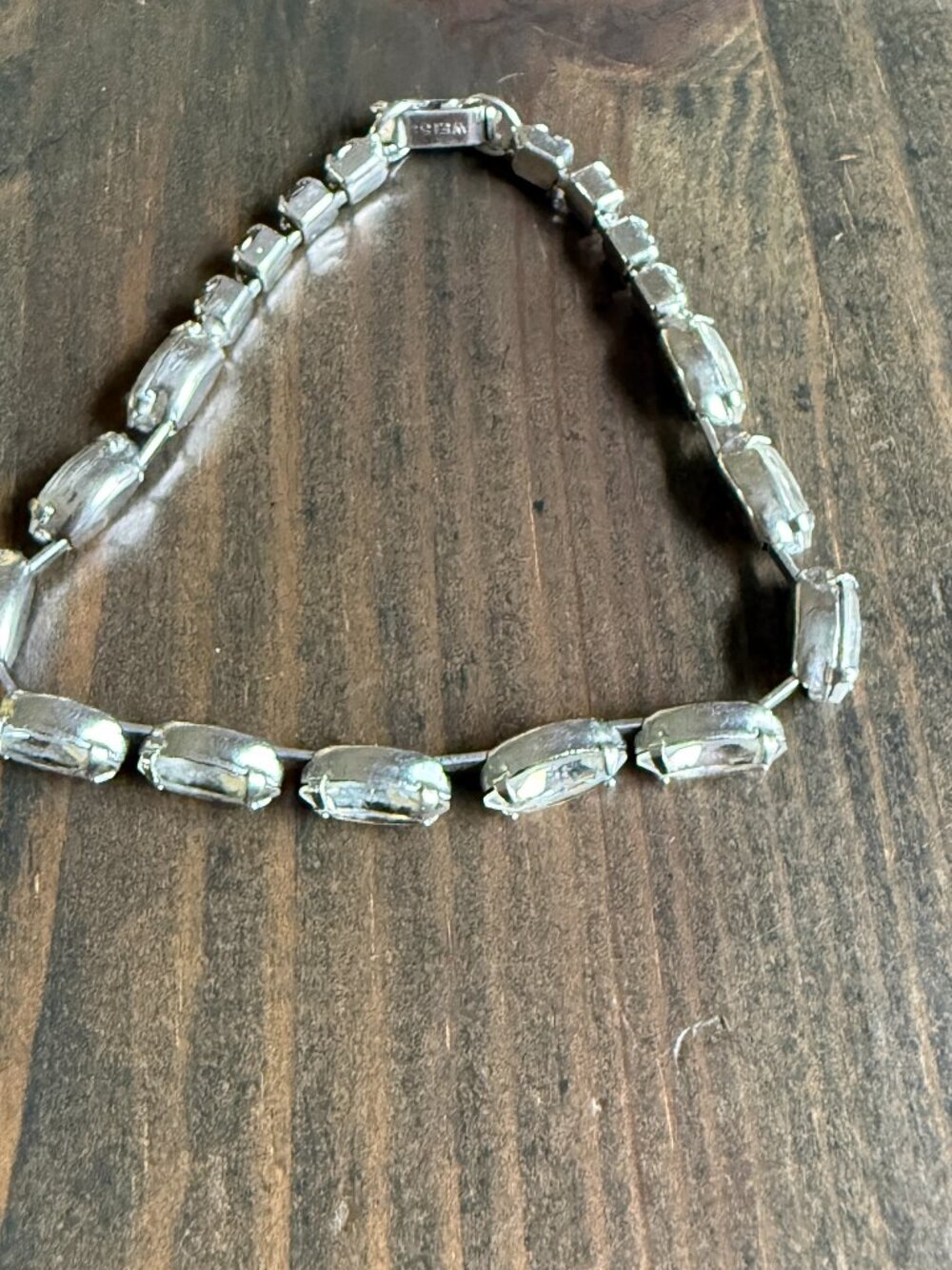VTG EARLY Weiss Clear Baguette Cut Rhinestone Tennis Bracelet 7"
